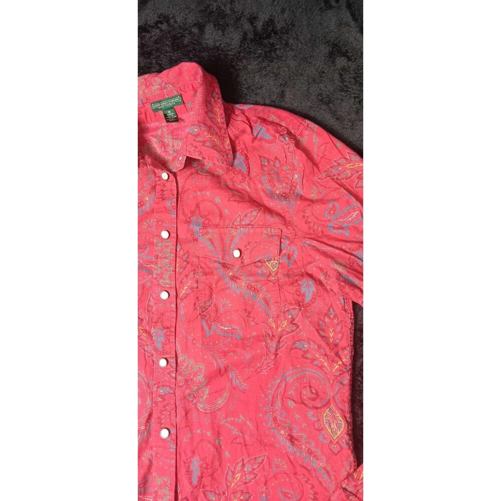 VTG Ralph Lauren Jeans Company Long Sleeve Pearl Snap Button Up M Red Paisley - Picture 4 of 12